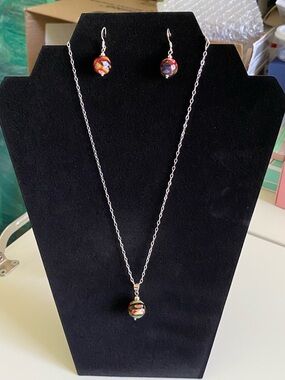 Multicolor Calsilica Glass Bead Necklace & Earring Set